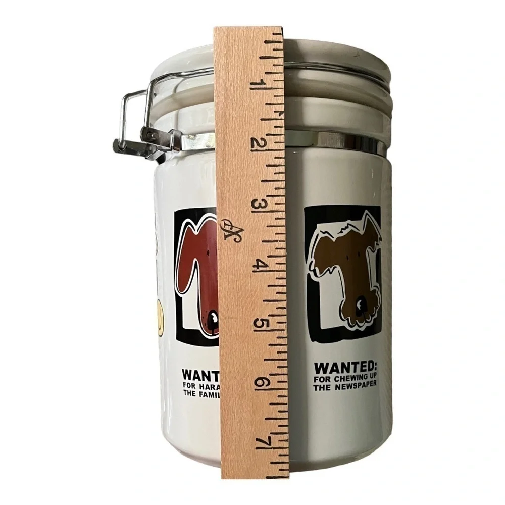 Mug shots Dog treat canister flip lid with latch ceramic